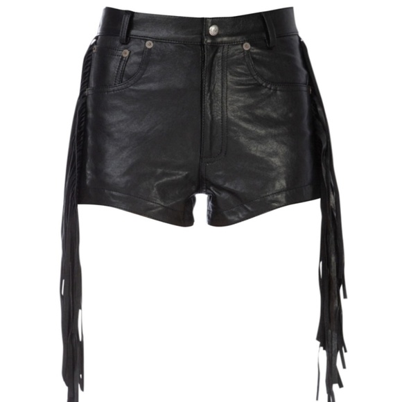 R13 | Shorts | Black Leather Fringed 